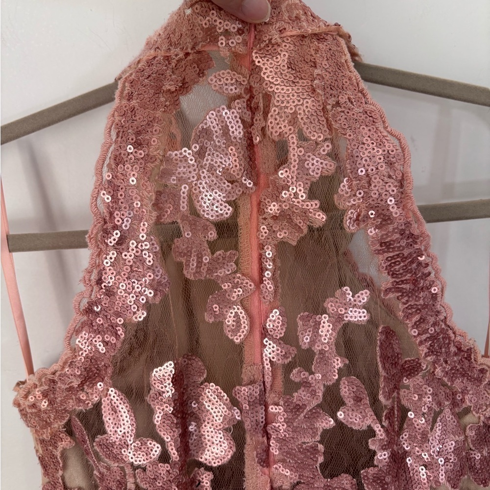 Va Va Voom Women’s Pink Sequin Above Knee Mini Dress High collar Zip back Size M - Picture 6 of 12